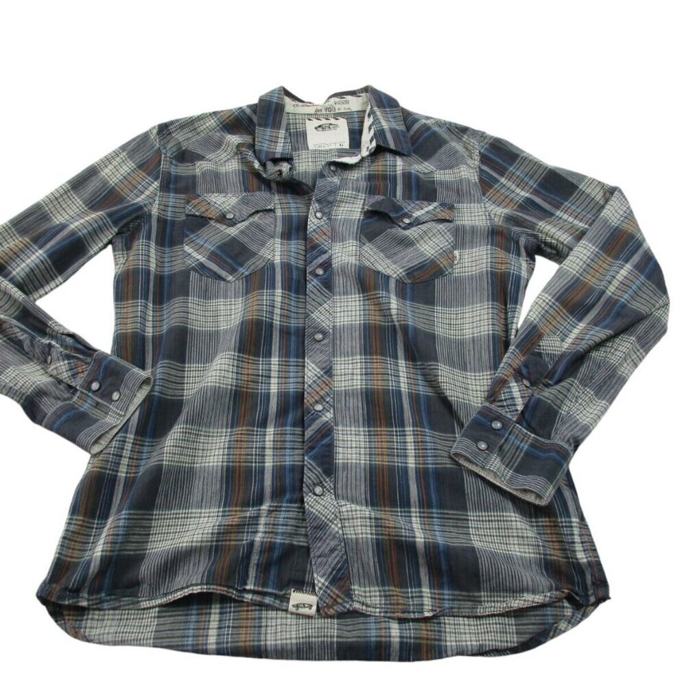 Vans Off The Wall Shirt Mens L Multi Plaid Long Sleeve Snap‎ Button Down RN96277